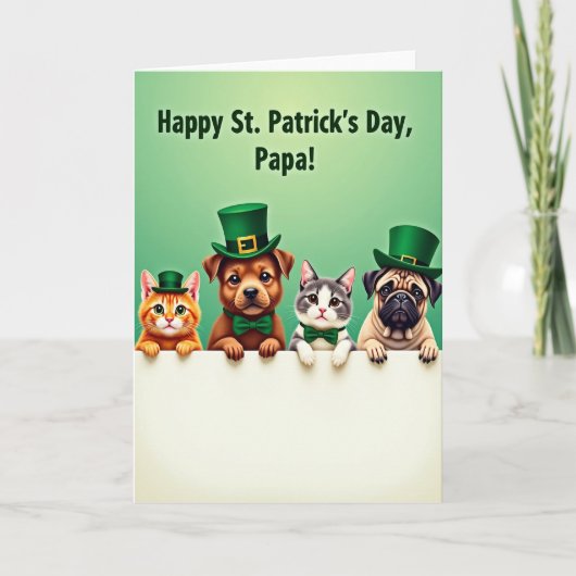 Cute Pets Patrick Day Papa Card Karte (Vorderseite)
