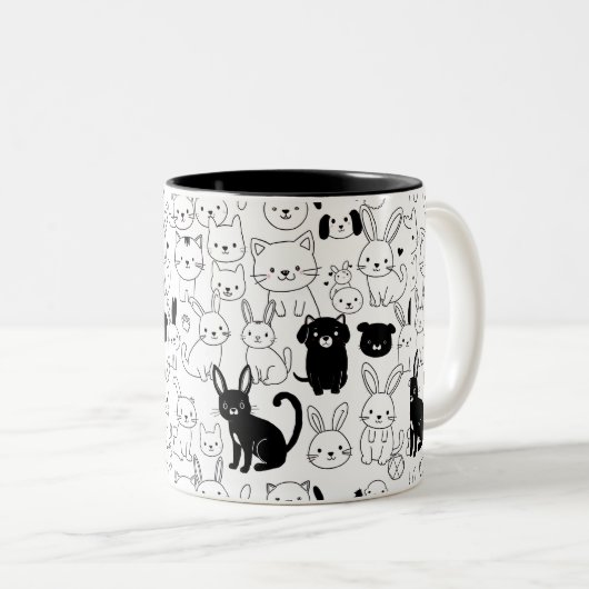 Cute Pets Pattern Mug Zweifarbige Tasse (VorderseiteRechts)