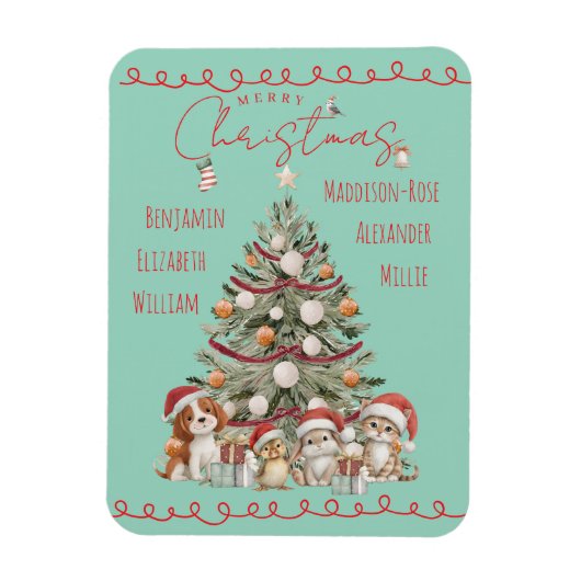Cute Pets Watercolour Family Christmas Magnet (Vertikal)