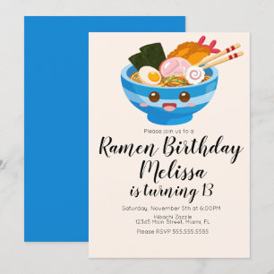 Cute Pho Oriental Ramen Geburtstagsessen Blau Einladung
