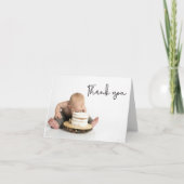Cute Photo Baby Boy 1st Birthday Thank you  Dankeskarte (Vorderseite)