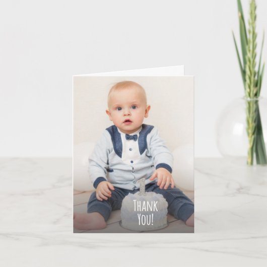 Cute Photo Hand Lettered First Birthday Dankeskarte (Vorderseite)
