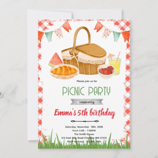Cute picnic party theme invitation einladung (Vorderseite)