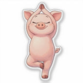 Cute Pig Doing Tree Pose Custom-Cut Vinyl Sticker (Vorderseite)