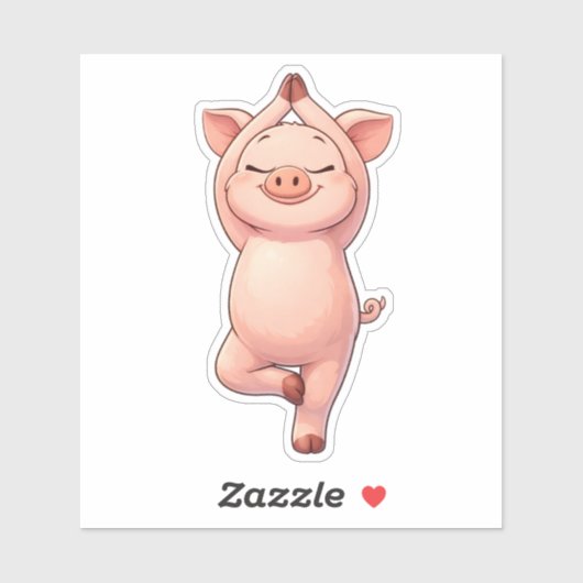 Cute Pig Doing Tree Pose Custom-Cut Vinyl Sticker (Blatt)