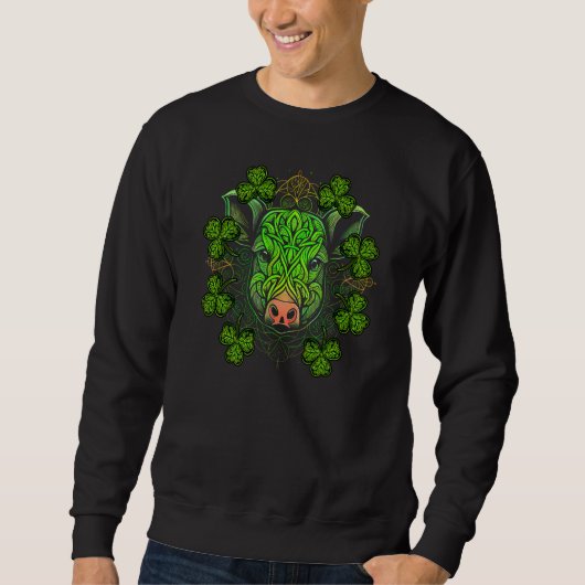 Cute Pig Face Head Mandala Irish Shamrock C St Pat Sweatshirt (Vorderseite)