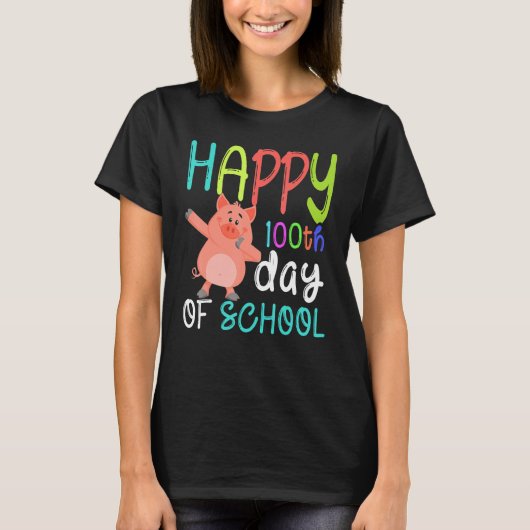 Cute Pig Happy 100th Day Of School Farm Animal Kid T-Shirt (Vorderseite)
