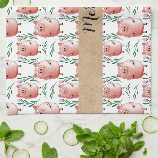 Cute Pig Pattern Tea Towel – Farm Animal Kitchen Geschirrtuch (Gefaltet)