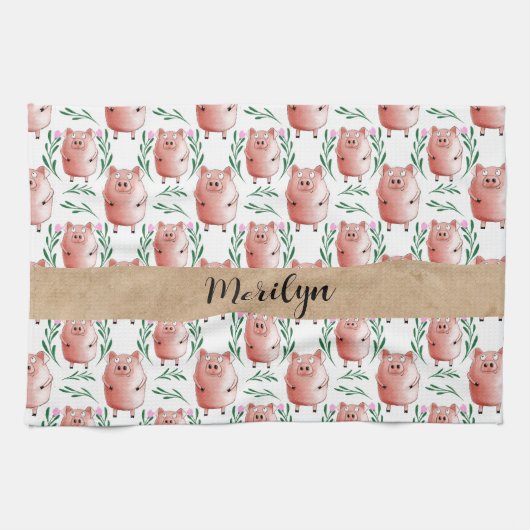Cute Pig Pattern Tea Towel – Farm Animal Kitchen  Geschirrtuch (Horizontal)