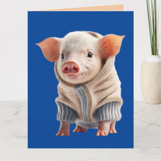 CUTE PIG SWEATER AUTUMN GREETING CARD KARTE (Vorderseite)