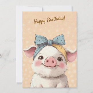 Cute Pig with Bandana Kids Birthday Invitation Einladung