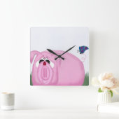 Cute Piglet Chumley And Beautiful Friends Quadratische Wanduhr (Zuhause)