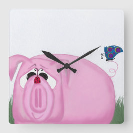 Cute Piglet Chumley And Beautiful Friends Quadratische Wanduhr