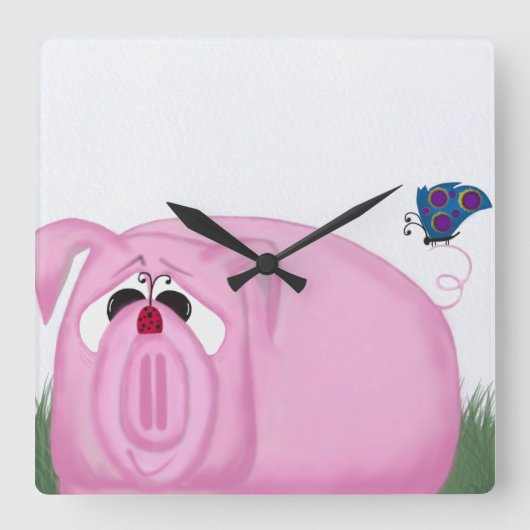 Cute Piglet Chumley And Beautiful Friends Quadratische Wanduhr (Vorderseite)