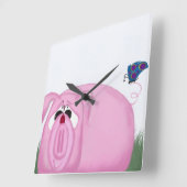 Cute Piglet Chumley And Beautiful Friends Quadratische Wanduhr (Winkel)