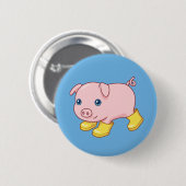 Cute Piglet Pig in Yellow Rubber Boots Blue Button (Vorne & Hinten)