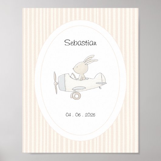 Cute Pilot Bunny Nursery Name Date Poster (Vorne)