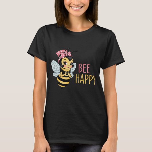 Cute Pin-Up Bee "Bee Happy" T-Shirt (Vorderseite)