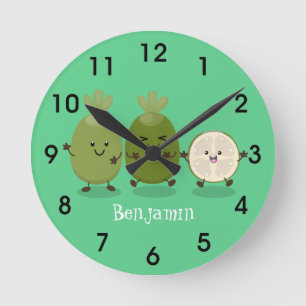 Cute pineapple guava feijoa cartoon illustration runde wanduhr
