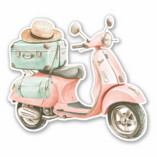 Cute Pink and Aqua Coastal Scooter Aufkleber (Vorderseite)