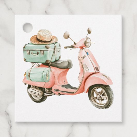 Cute Pink and Aqua Coastal Scooter Geschenkanhänger (Vorderseite)