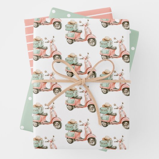 Cute Pink and Aqua Coastal Scooter Geschenkpapier Set (Beispiel)