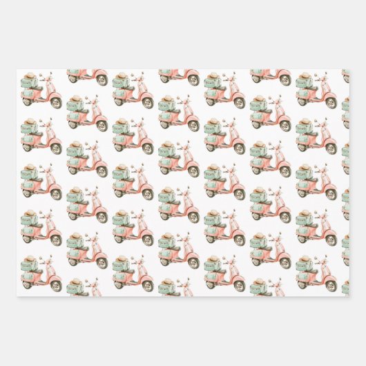 Cute Pink and Aqua Coastal Scooter Geschenkpapier Set (Vorderseite)
