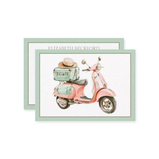 Cute Pink and Aqua Coastal Scooter Mitteilungskarte (Vorderseite/Rückseite Beispiel)