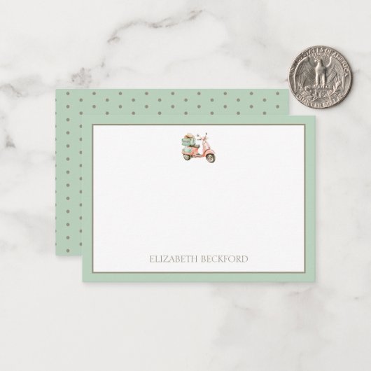 Cute Pink and Aqua Coastal Scooter Mitteilungskarte (Vorderseite/Rückseite Beispiel)