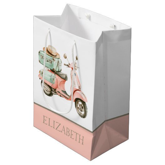 Cute Pink and Aqua Coastal Scooter Mittlere Geschenktüte (Vorderseite Schrägansicht)
