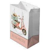 Cute Pink and Aqua Coastal Scooter Mittlere Geschenktüte (Rückseite Schrägansicht)