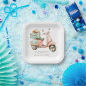Cute Pink and Aqua Coastal Scooter Pappteller (Party)