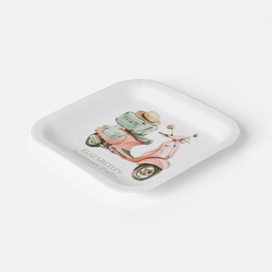 Cute Pink and Aqua Coastal Scooter Pappteller (Gewinkelt)