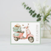 Cute Pink and Aqua Coastal Scooter Postkarte (Stehend Vorderseite)