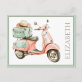 Cute Pink and Aqua Coastal Scooter Postkarte (Vorderseite)