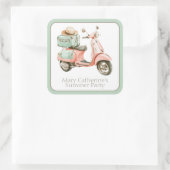 Cute Pink and Aqua Coastal Scooter Quadratischer Aufkleber (Tasche)