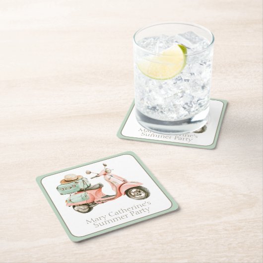 Cute Pink and Aqua Coastal Scooter Rechteckiger Pappuntersetzer (Vor Ort)