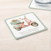 Cute Pink and Aqua Coastal Scooter Rechteckiger Pappuntersetzer (angewinkelt)