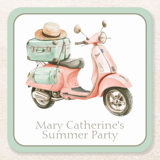 Cute Pink and Aqua Coastal Scooter Rechteckiger Pappuntersetzer (Vorderseite)