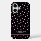 Cute Pink and Black Polka Dot Personalized Name Case-Mate iPhone Hülle (Rückseite)