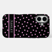 Cute Pink and Black Polka Dot Personalized Name Case-Mate iPhone Hülle (Rückseite (Horizontal))