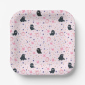 Cute Pink and Black Sweet Spooky Ghost Halloween Pappteller (Vorderseite)