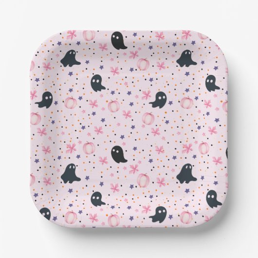 Cute Pink and Black Sweet Spooky Ghost Halloween Pappteller (Vorderseite)