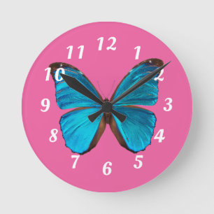 Cute Pink and Blue Butterfly Wall Clock Runde Wanduhr