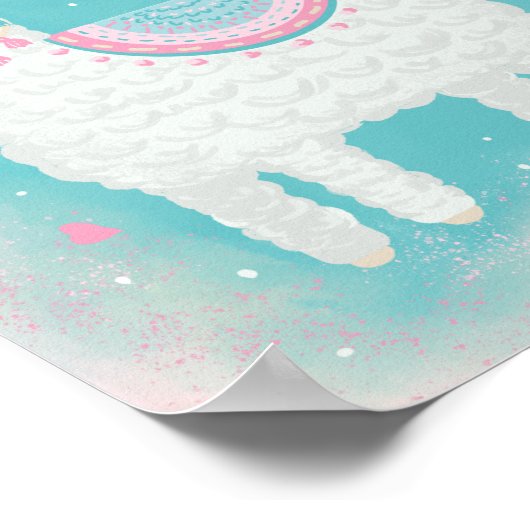 Cute pink and mint llama poster (Ecke)
