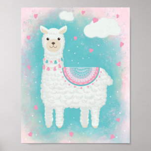 Cute pink and mint llama poster