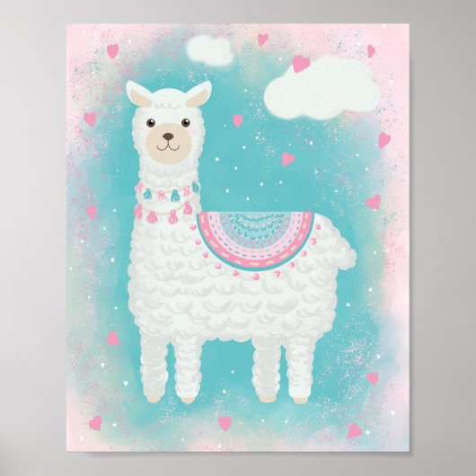 Cute pink and mint llama poster (Vorne)