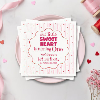 Cute Pink and Red Little SweetHeart Turning One Serviette