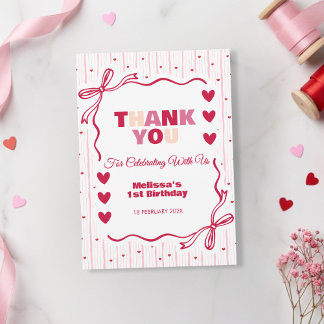 Cute Pink and Red Sweetheart Thank You Birthday  Dankeskarte