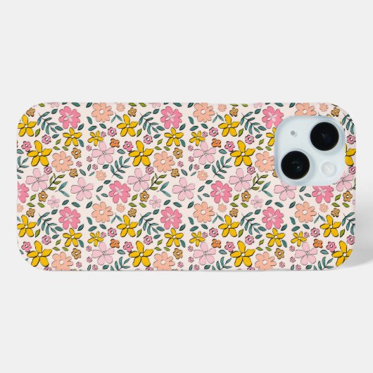 Cute Pink and Yellow Floral Pattern Case-Mate iPhone Hülle (Rückseite (Horizontal))